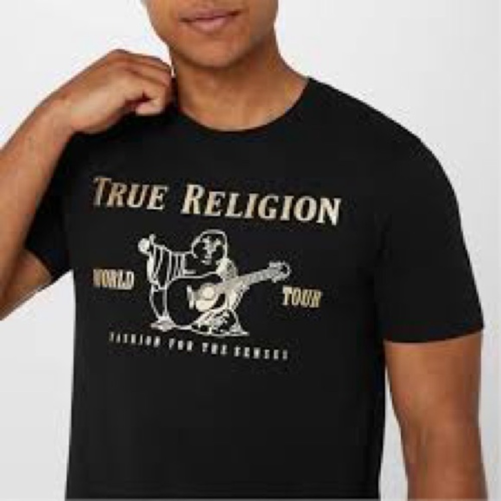 True Religion Black Short Sleeve Tee with Metallic Logo